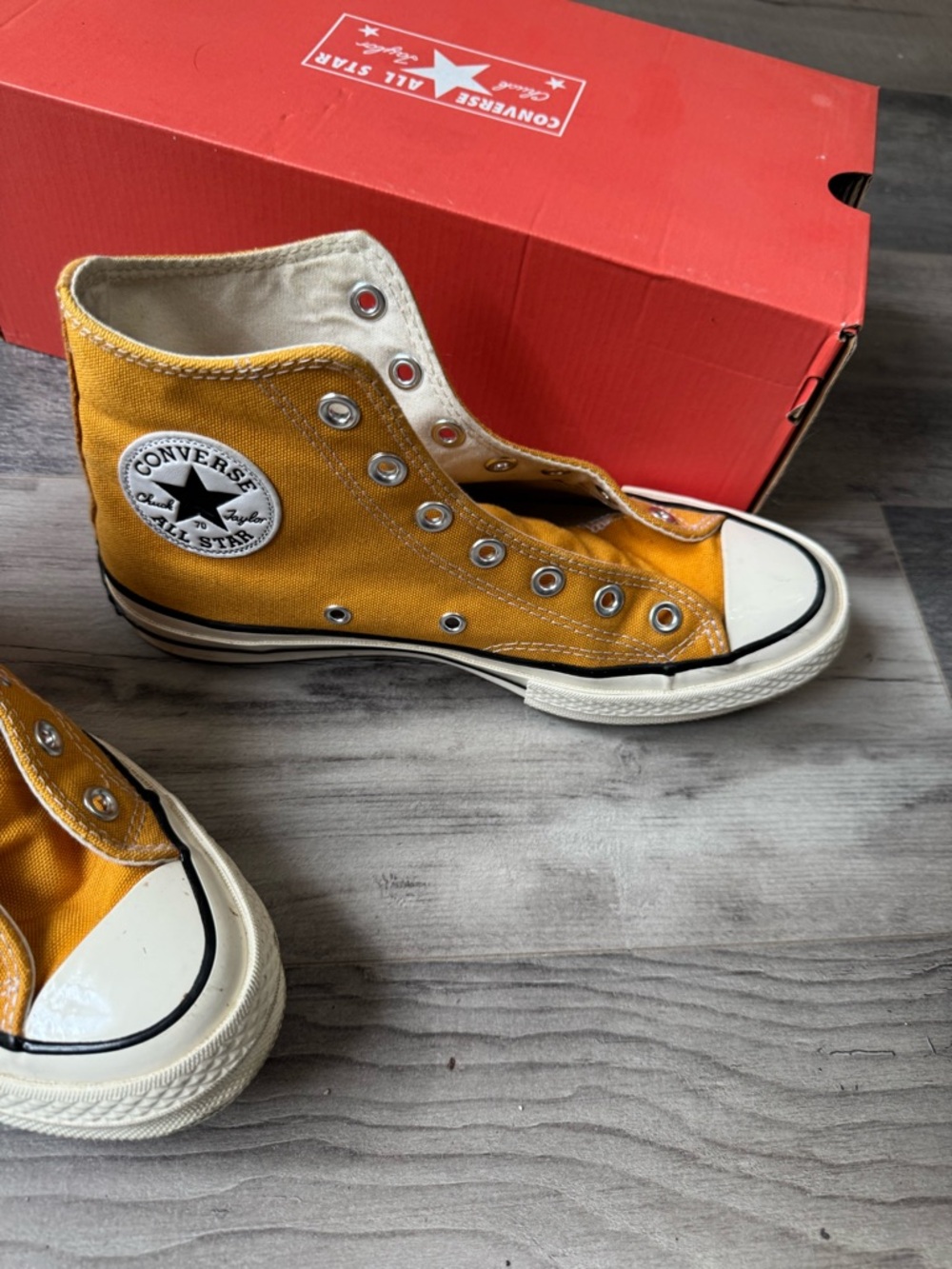 Converse Mustard Yellow High-Top Canvas Sneakers with White Toe - Picture 2 of 5